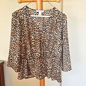 White House Black Market, Leopard Print Peplum Blouse, Size 4